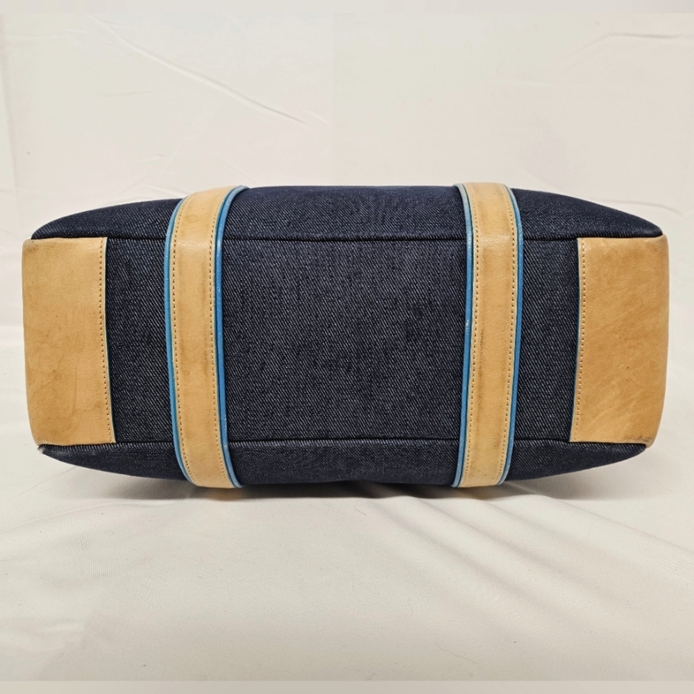 Coach Denim Hampton Large Tote Bag, Tan Blue Leather Handles - Picture 7 of 16